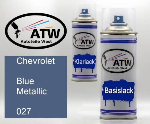 Chevrolet, Blue Metallic, 027: 400ml Sprühdose + 400ml Klarlack - Set, von ATW Autoteile West.